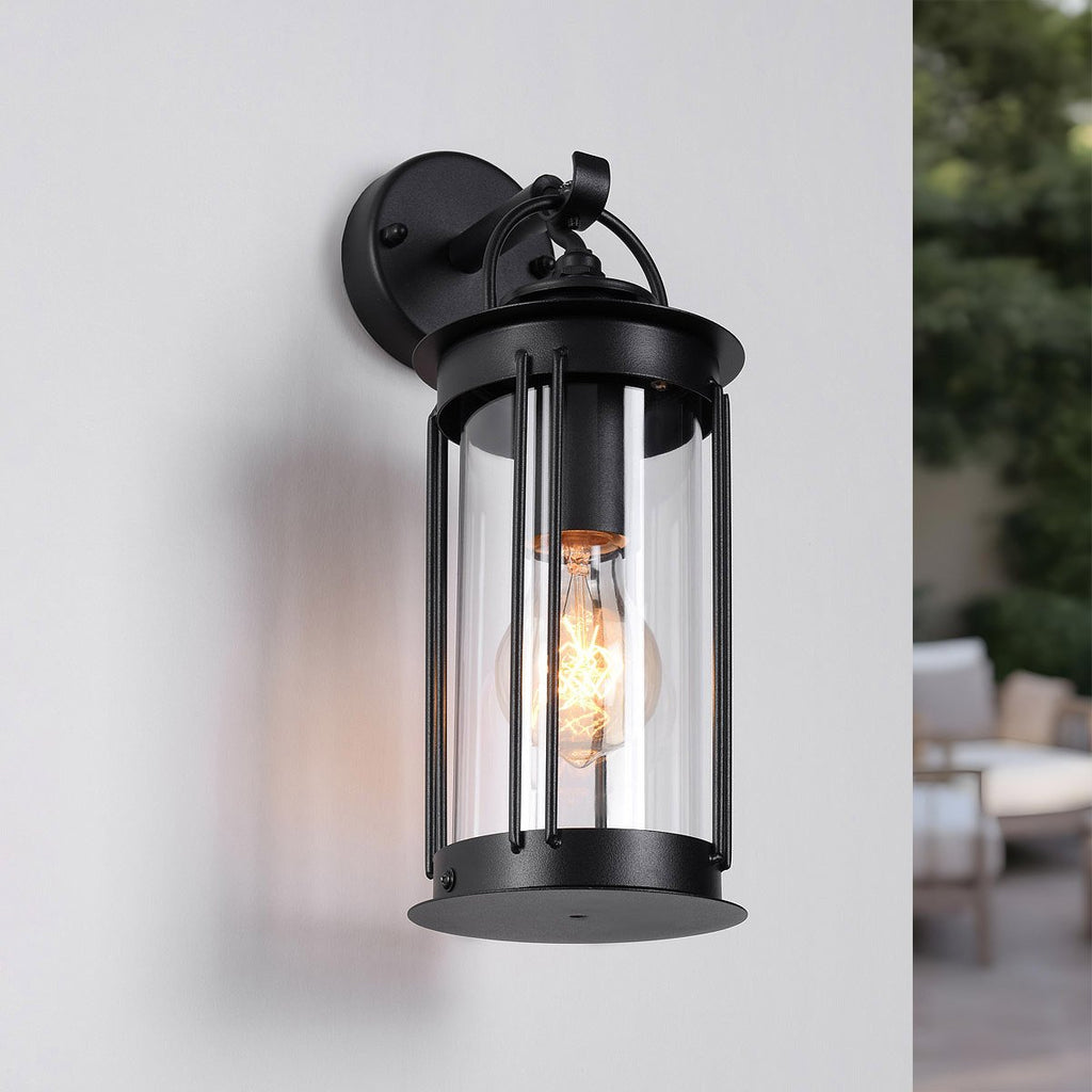 Alicia Industrial Outdoor Wall Light — Glass, Black