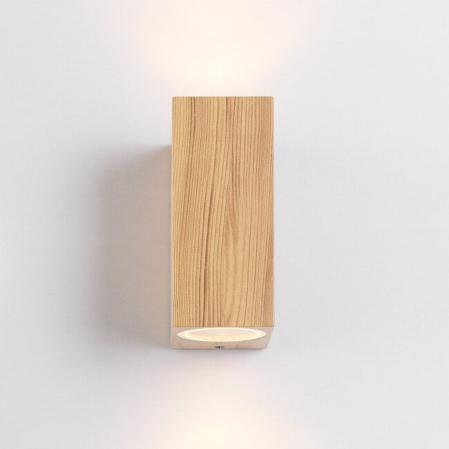 Talia Up Down Wall Light — Aluminium, Wood Effect