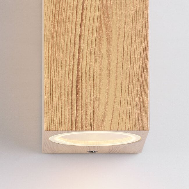 Talia Up Down Wall Light — Aluminium, Wood Effect